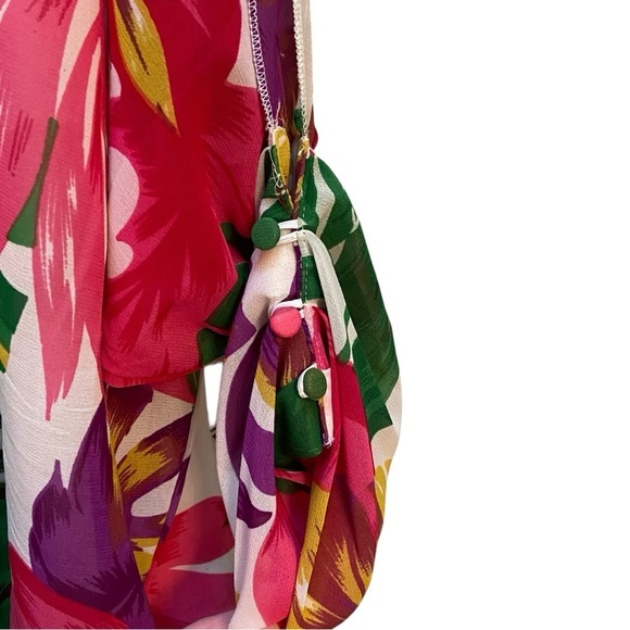 Ashley Stewart Pink Green Tropical Print Split Sleeve Top - Picture 5 of 6